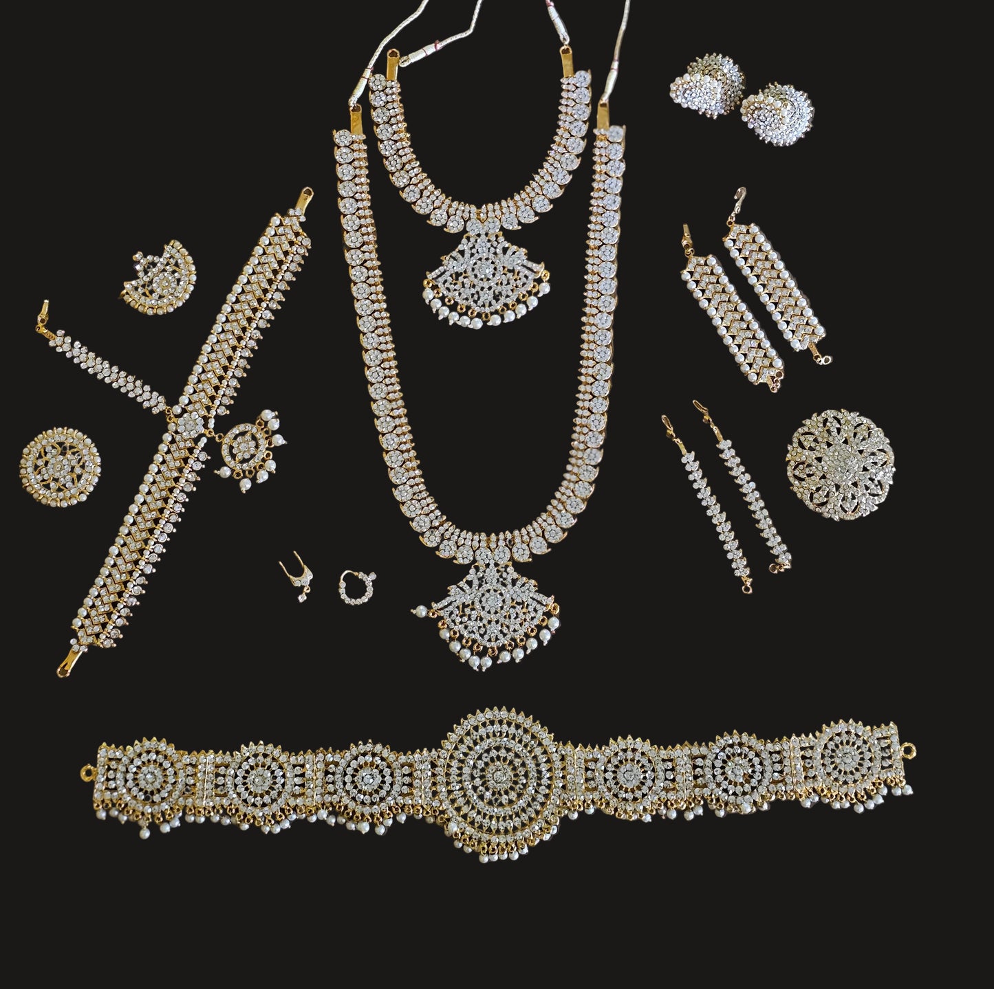 White Stone Bharatanatyam Jewellery Set – 12 Pieces