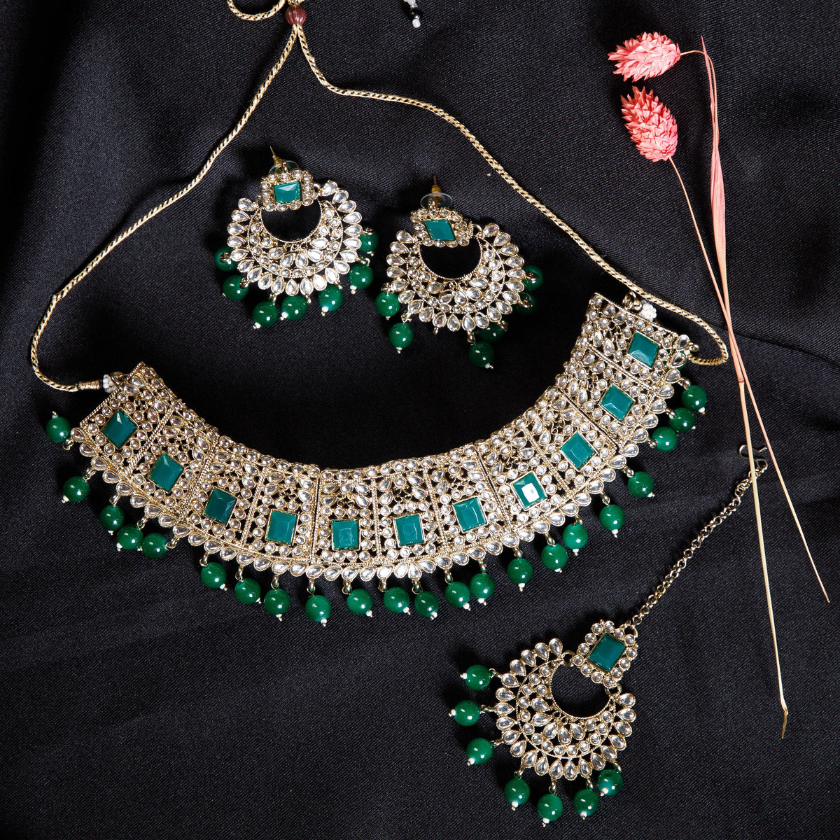 Emerald Kundan Bridal Choker Set