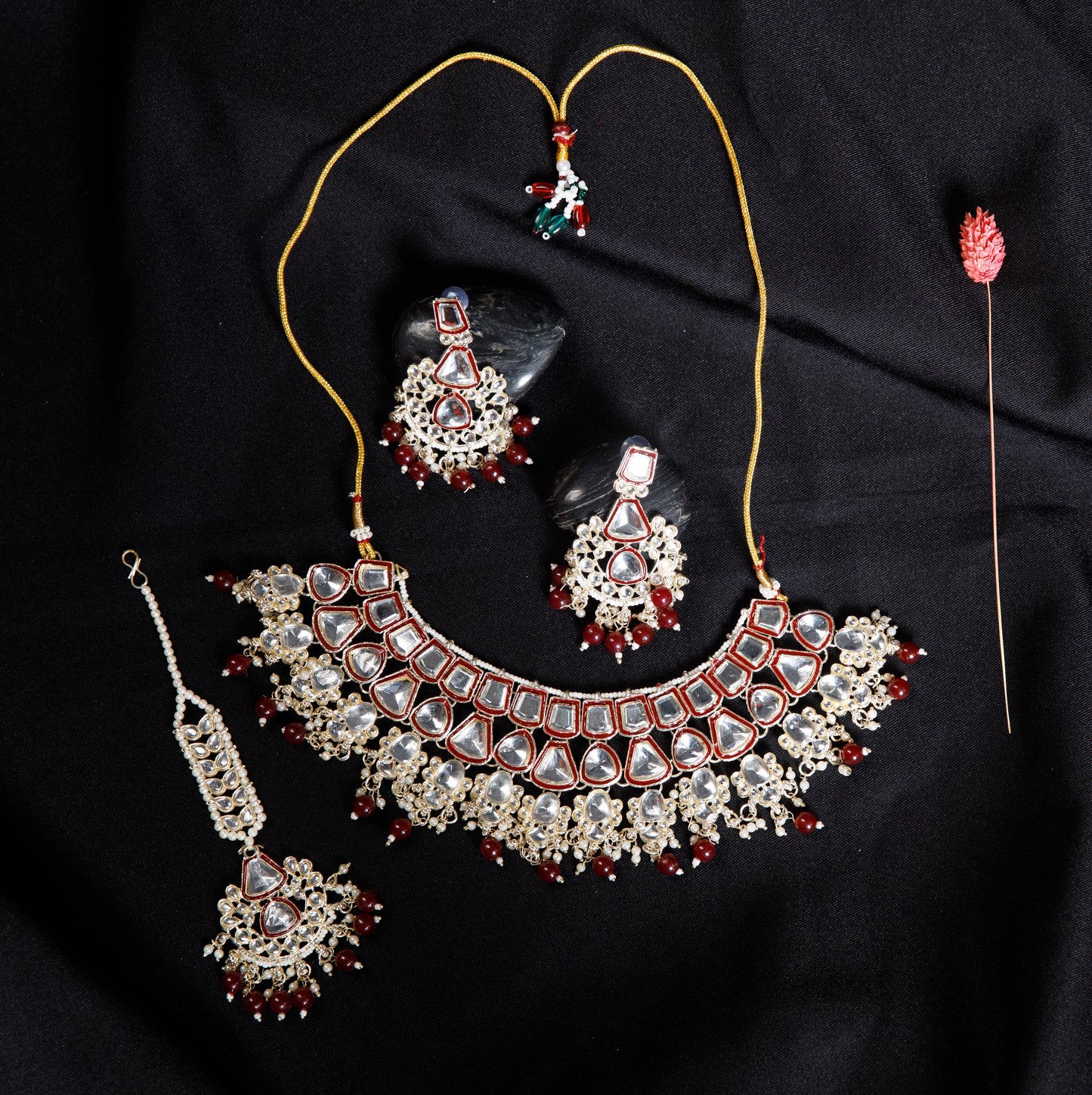 Premium Maroon Kundan Bridal Choker Set