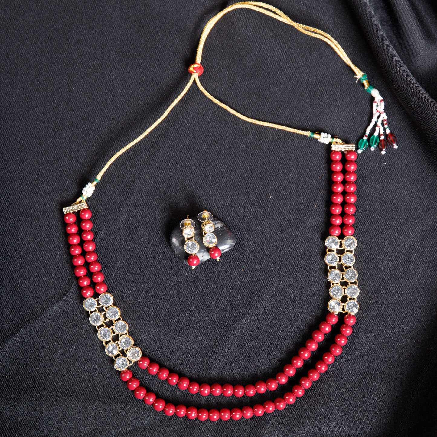 Ruby Red Beaded Crystal Necklace Set with Matching Earrings