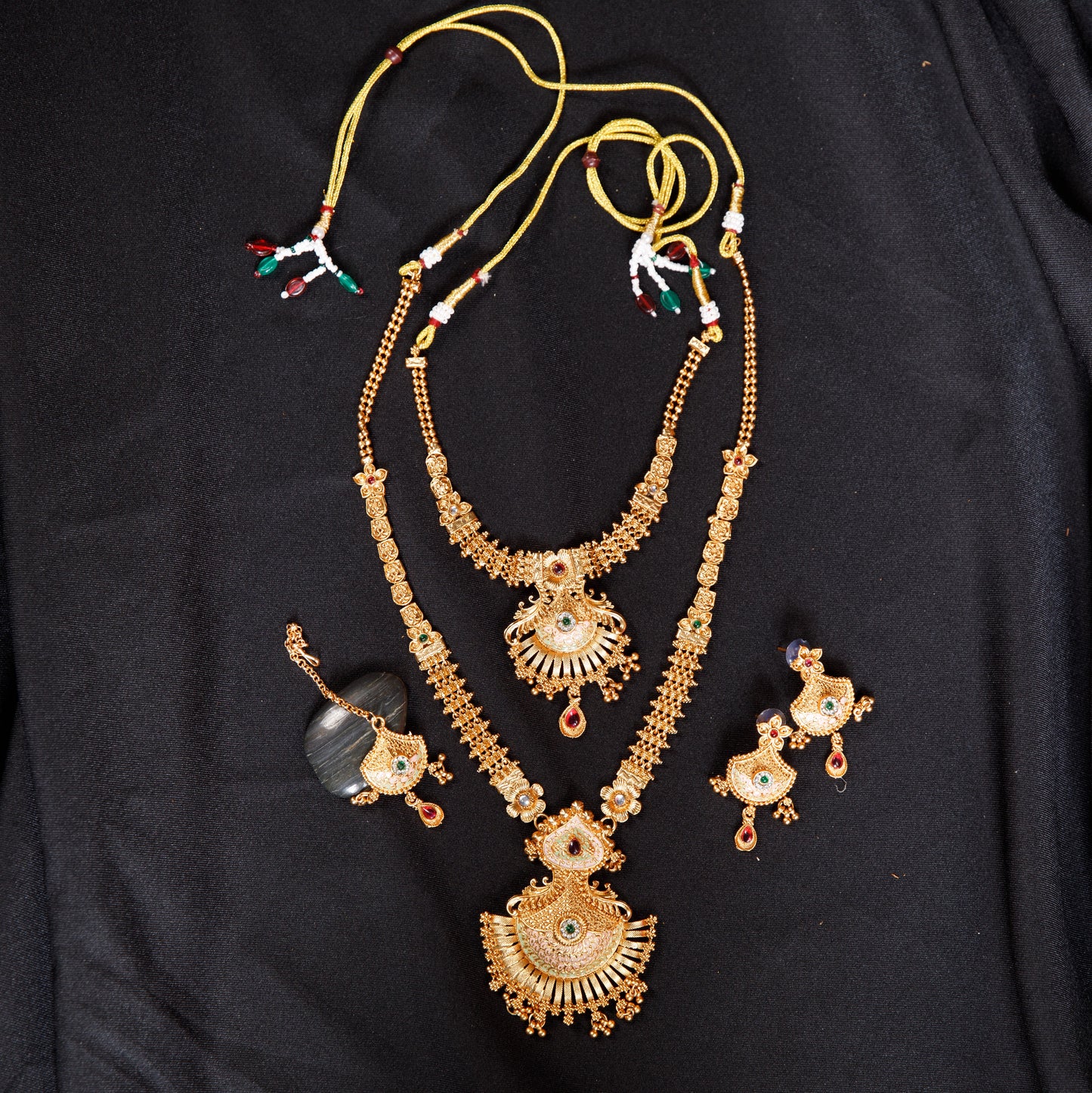 Royal Dual-Layer Bridal Temple Necklace Set