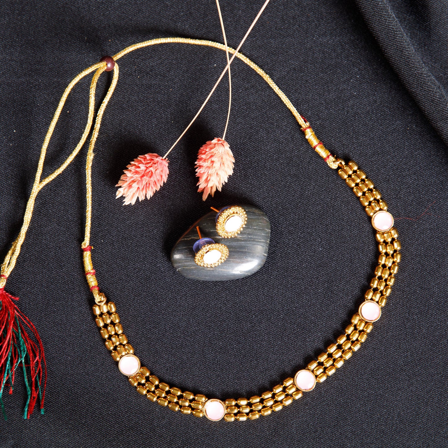 Elegant Pink crystal stone Designer Necklace set