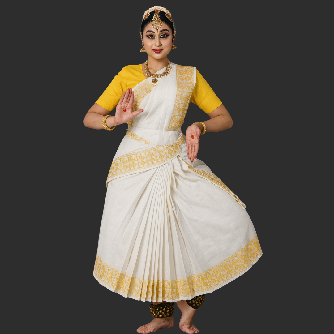 Bharatanatyam Cotton Practice Saree with Dancing Doll Border (Unstitched)