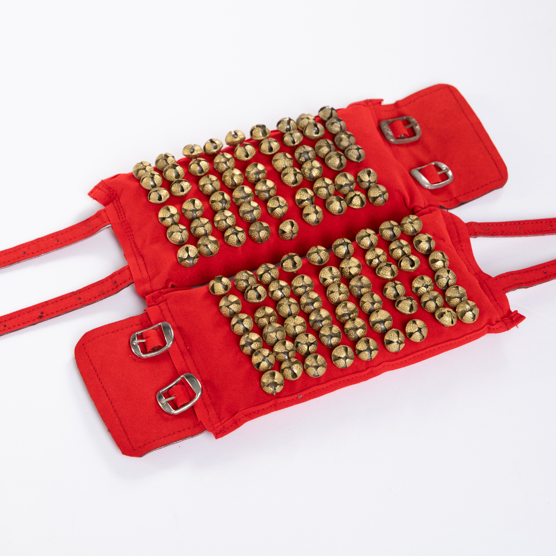 Bharatanatyam Salangai – Red Cloth with Brass Bells (6 Rows)