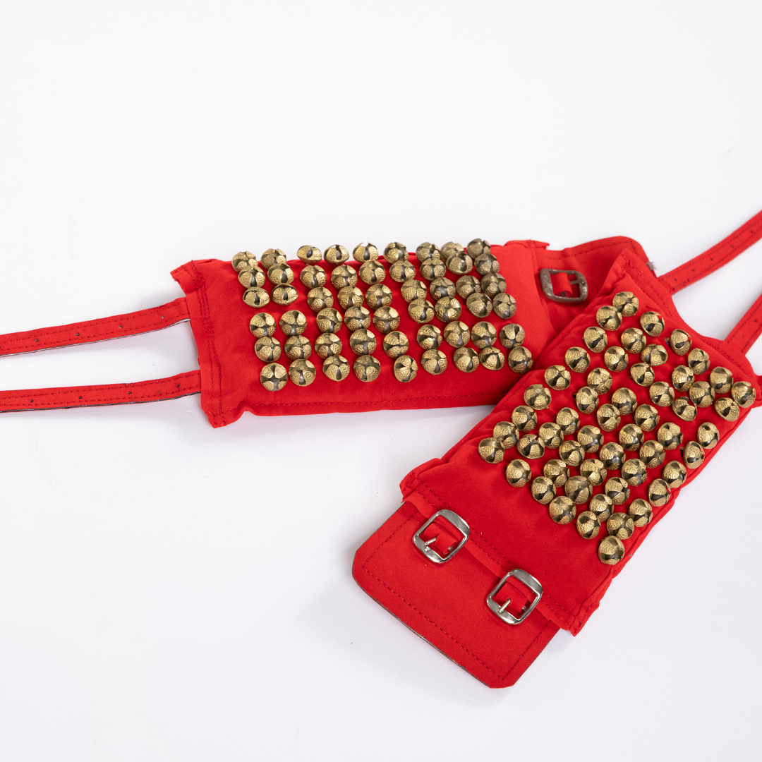 Bharatanatyam Salangai – Red Cloth with Brass Bells (6 Rows)