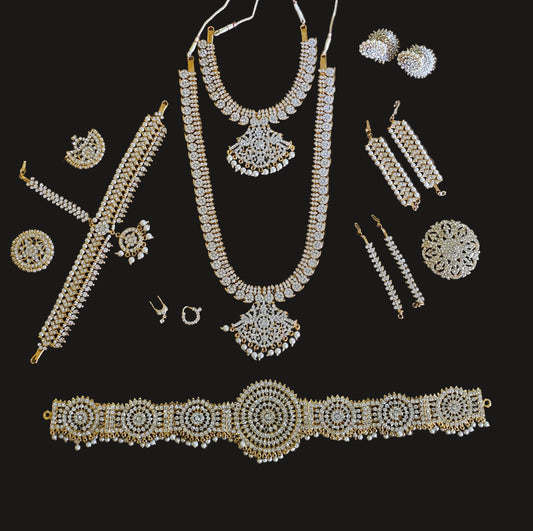 White Stone Bharatanatyam Jewellery Set – 12 Pieces