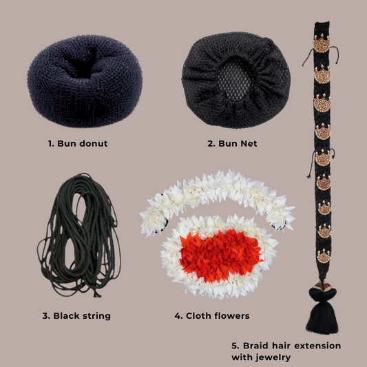 Hair Accessories Set – For Classical Dance Bun & Braid (Choose Braid Size)