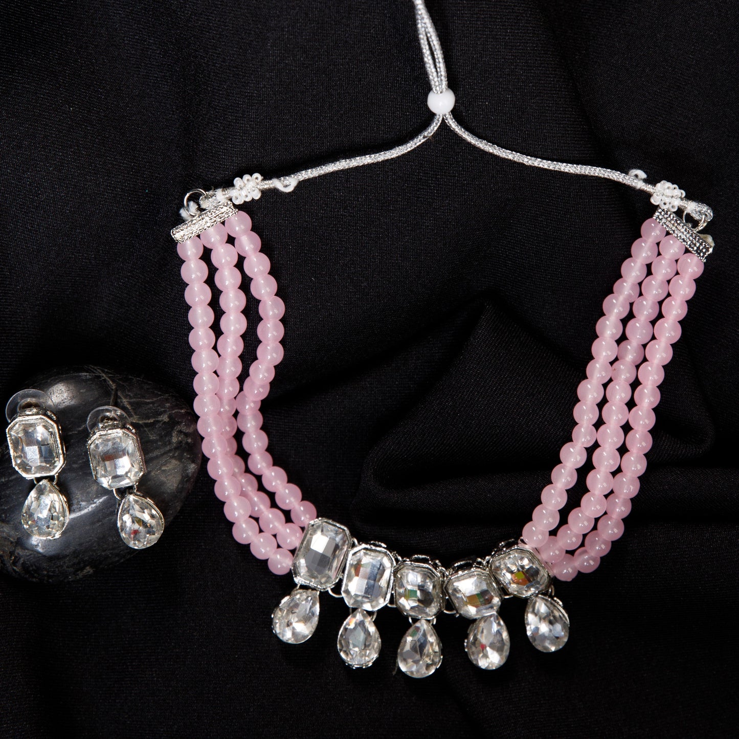 Crystal Elegance Beaded Choker Necklace Set with Drop Earrings