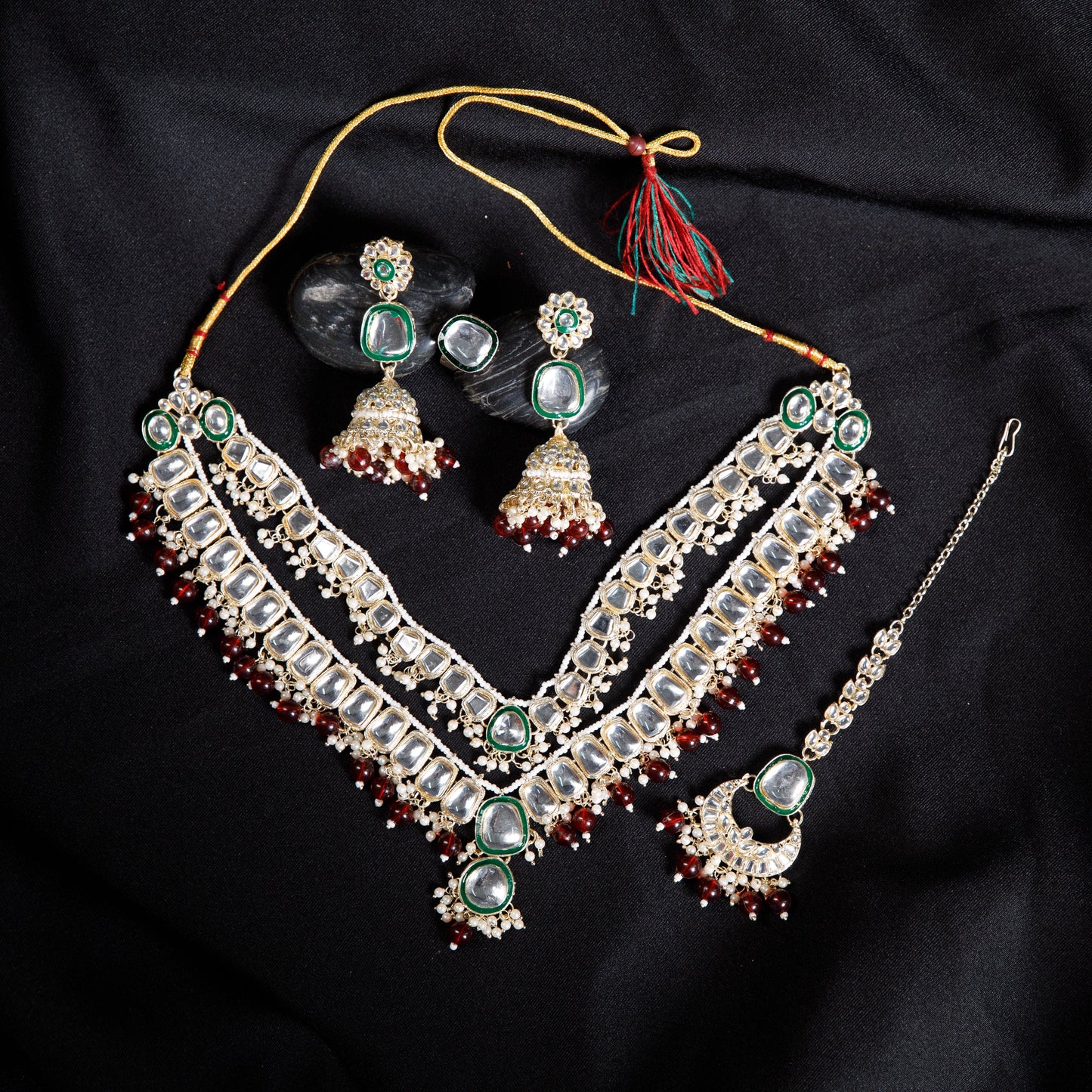 Royal Kundan Layered Bridal Necklace Set with Maang Tikka