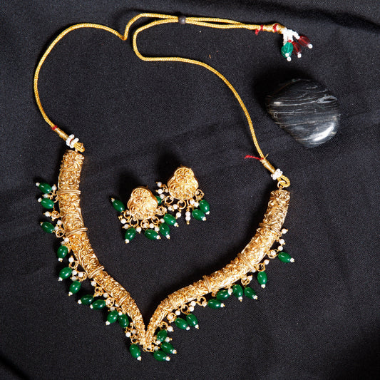 Antique Gold Floral Temple Necklace Set