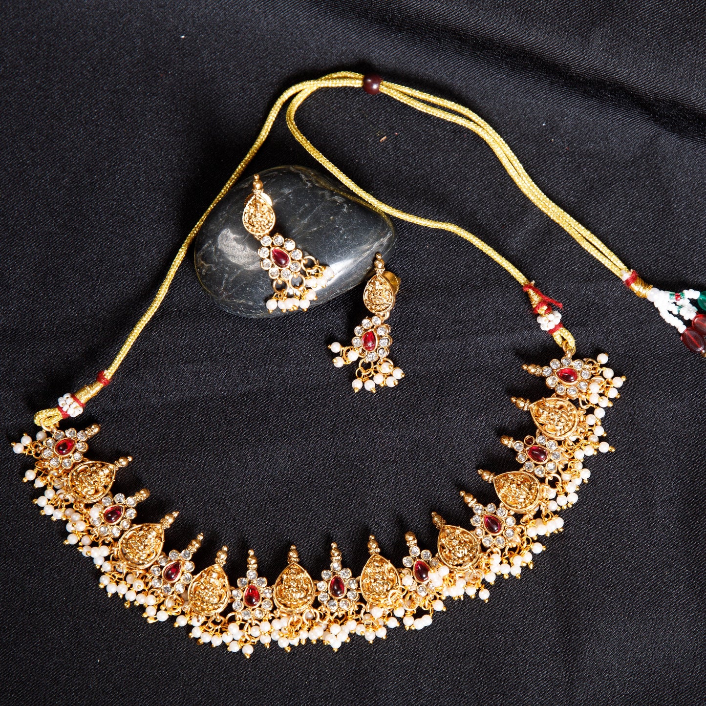 Royal Lakshmi Temple Choker Set with Pearl Detailing