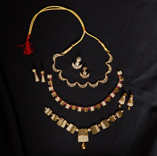 Premium Gold-Plated Designer 3 piece Necklace Set Collection