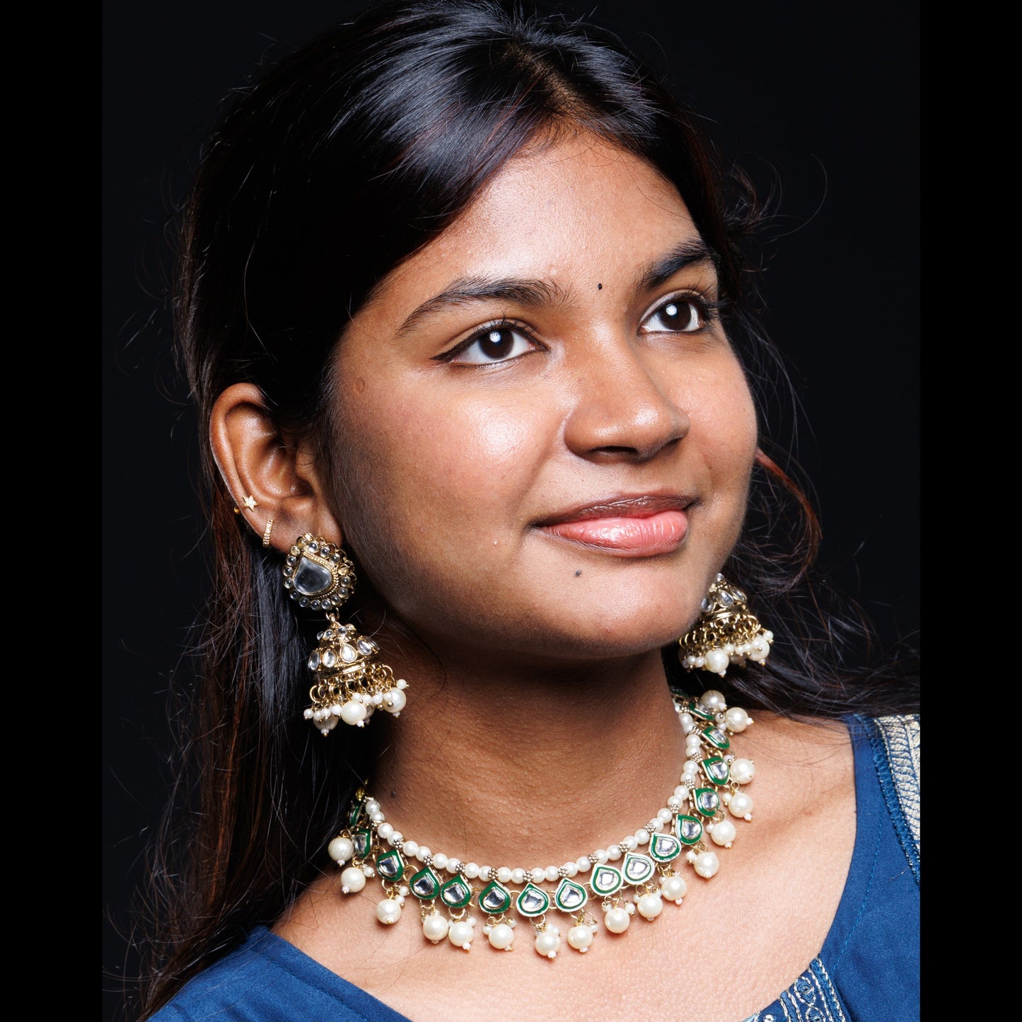 Premium Green Kundan Choker Set with Pearl Drops and Maang Tikka