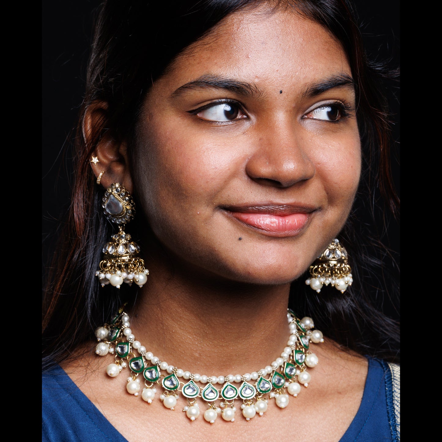 Premium Green Kundan Choker Set with Pearl Drops and Maang Tikka