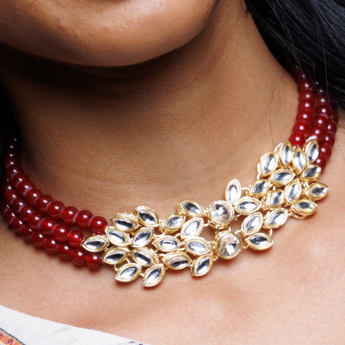 Kundan Beads Choker Set with Matching Earrings & Maang Tikka