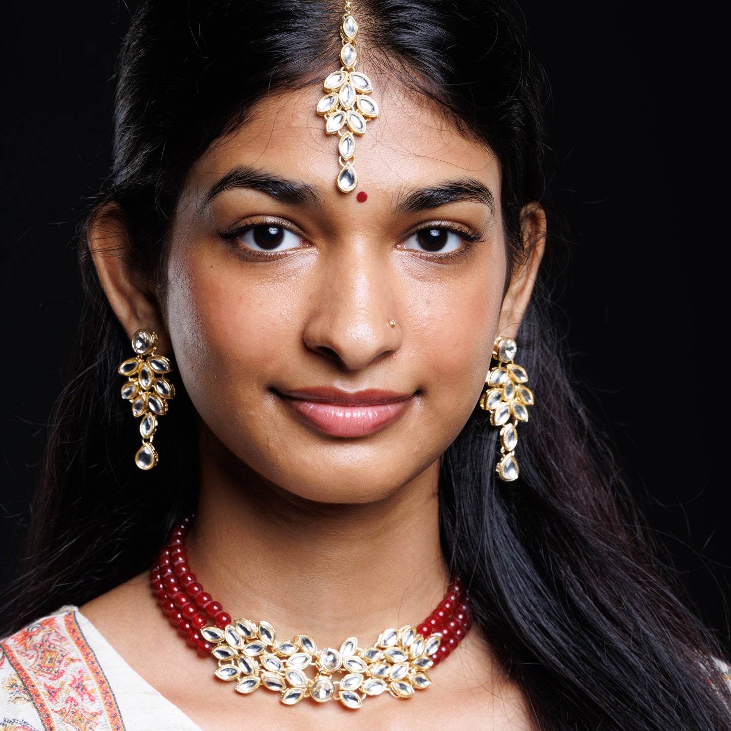 Kundan Beads Choker Set with Matching Earrings & Maang Tikka