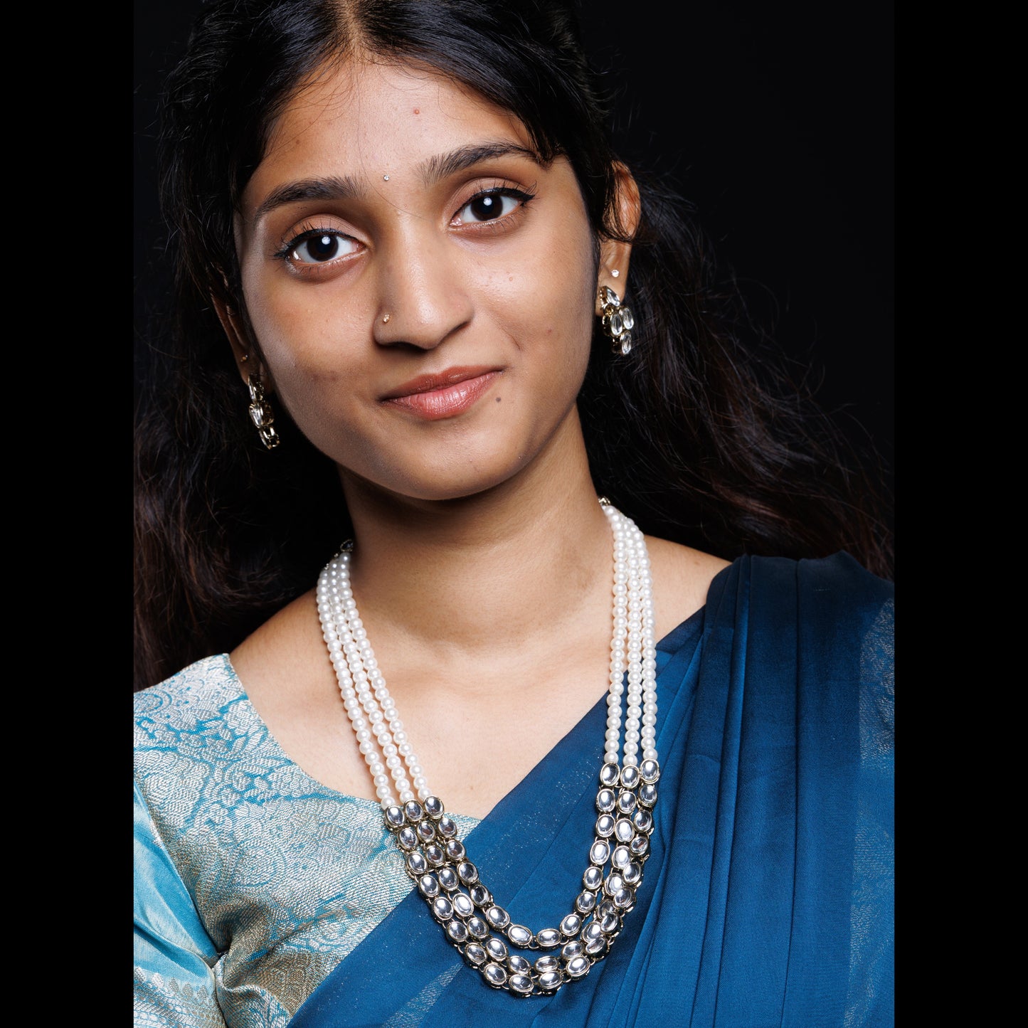 White Pearl & Kundan Layered Necklace Set with Statement Earrings