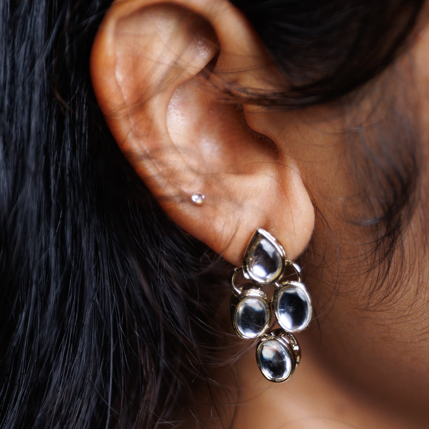 White Pearl & Kundan Layered Necklace Set with Statement Earrings