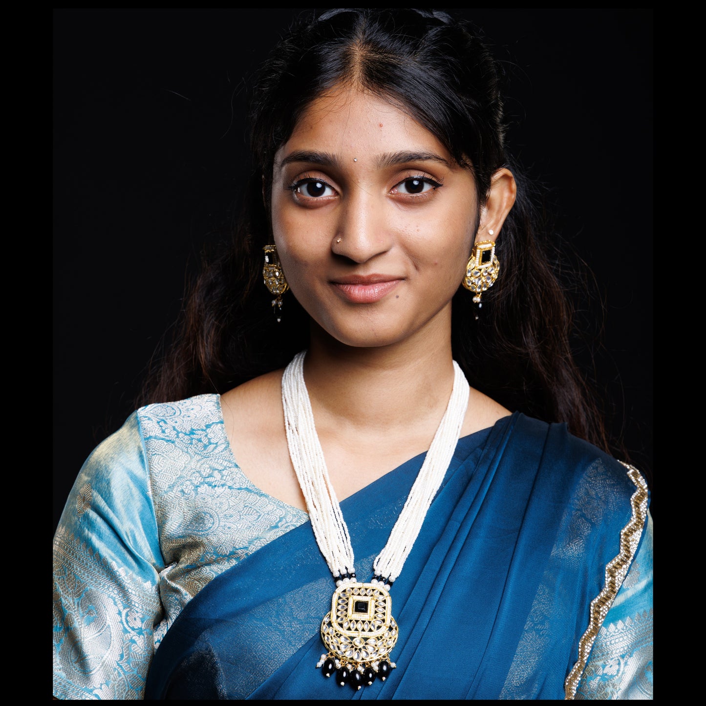 White Pearl Kundan Pendant Necklace Set with Statement Earrings