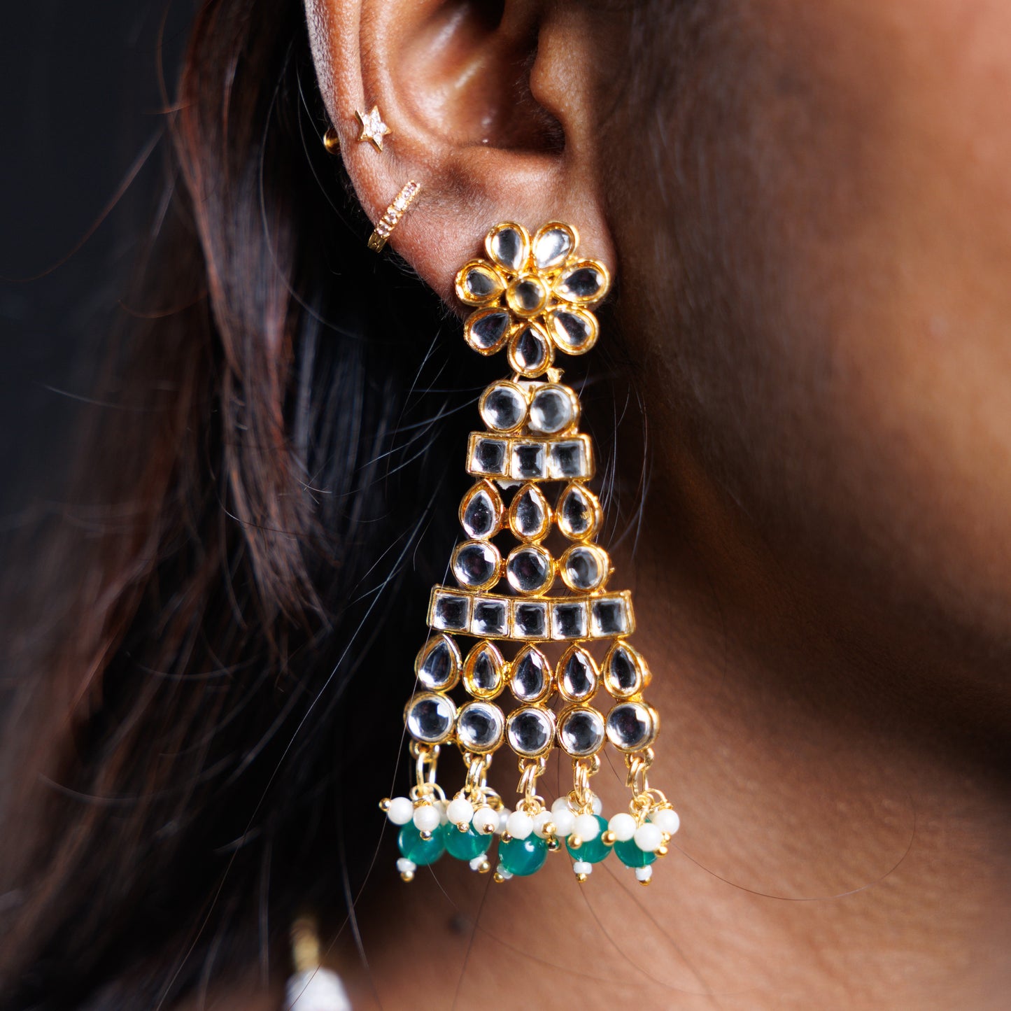 Royal Kundan Choker Necklace Set with Emerald Green Beads