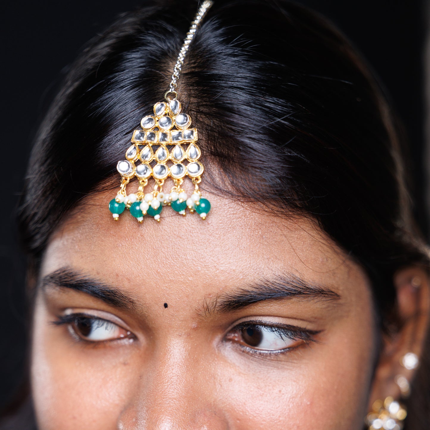 Royal Kundan Choker Necklace Set with Emerald Green Beads