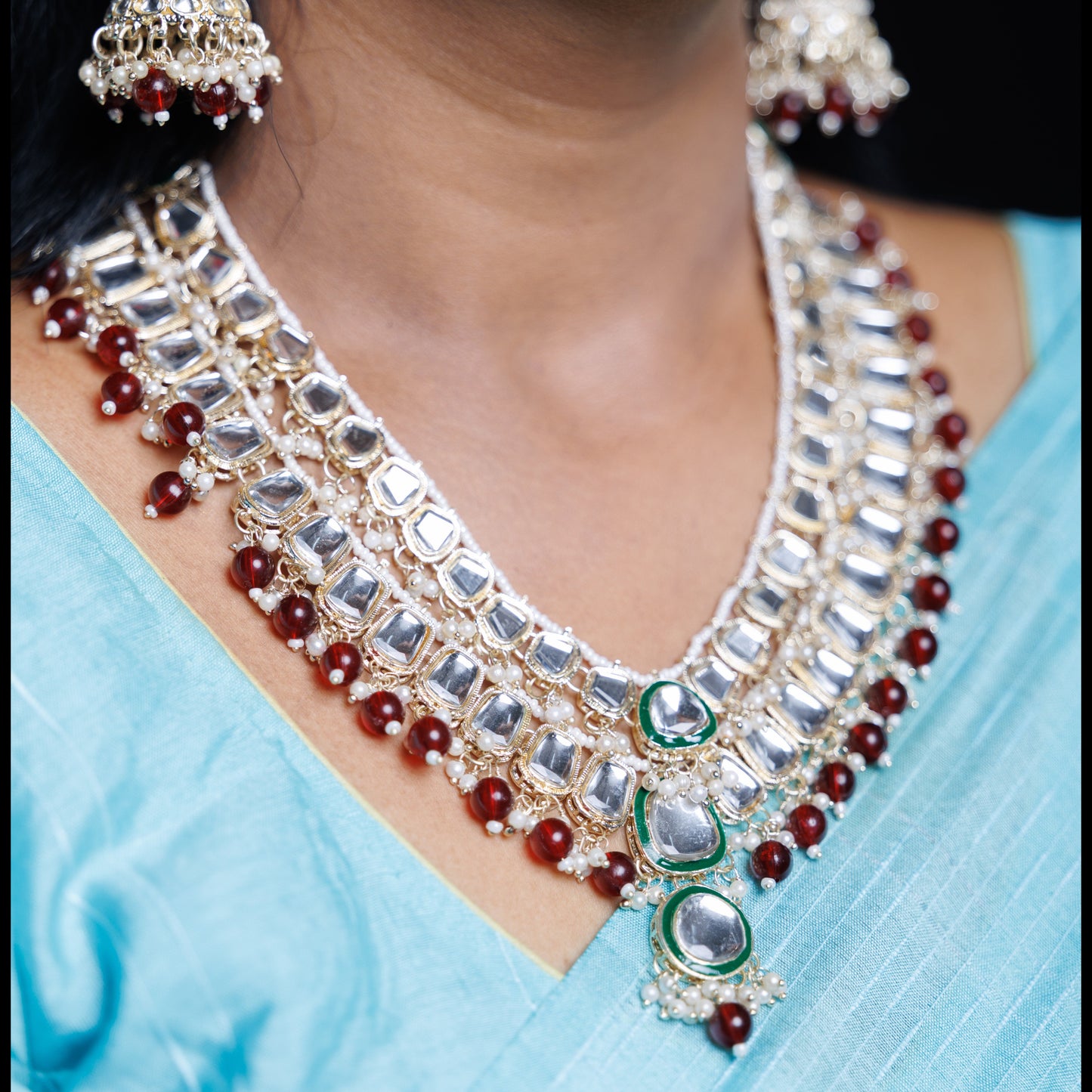 Royal Kundan Layered Bridal Necklace Set with Maang Tikka