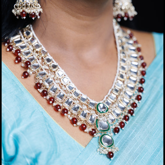 Royal Kundan Layered Bridal Necklace Set with Maang Tikka