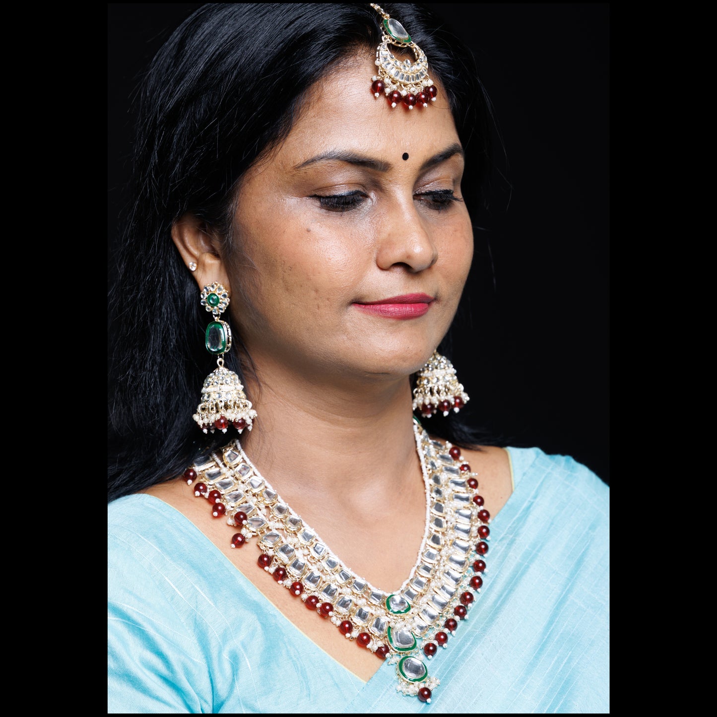 Royal Kundan Layered Bridal Necklace Set with Maang Tikka