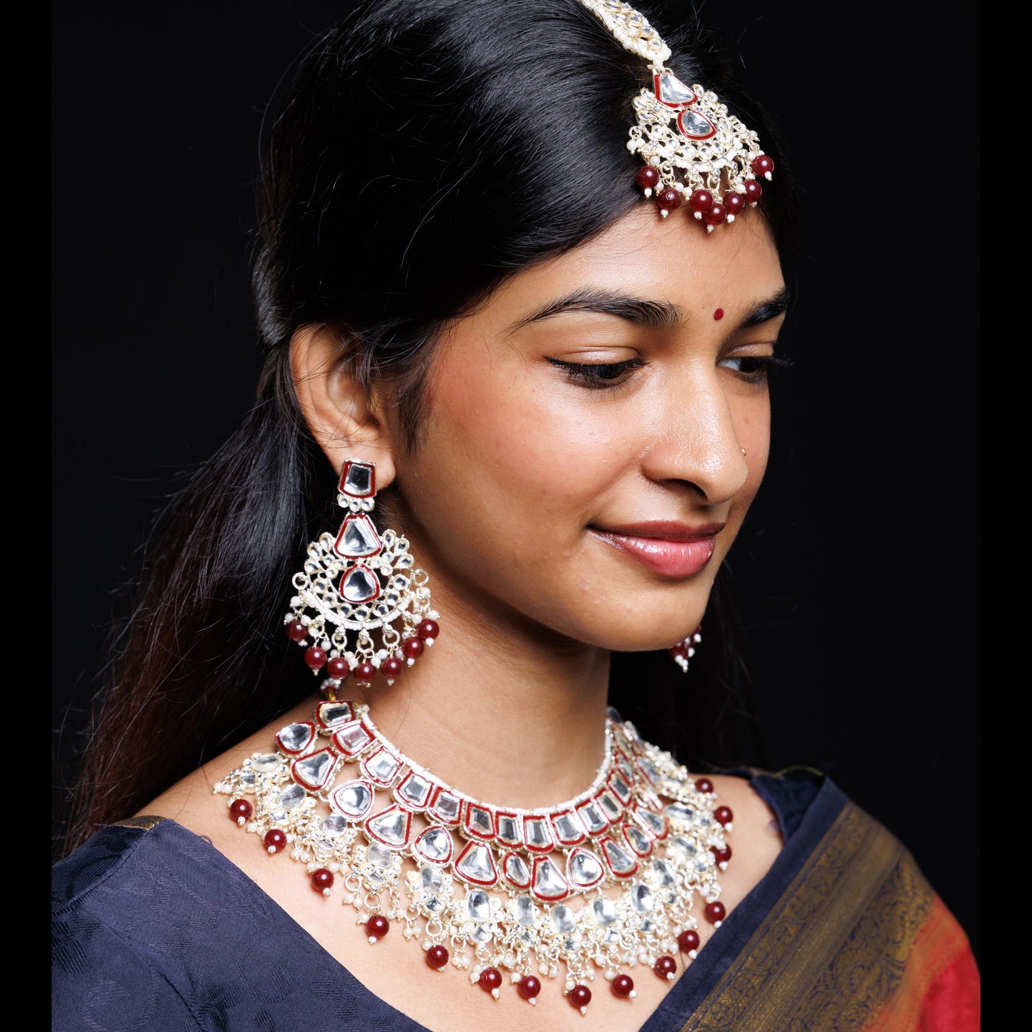 Premium Maroon Kundan Bridal Choker Set