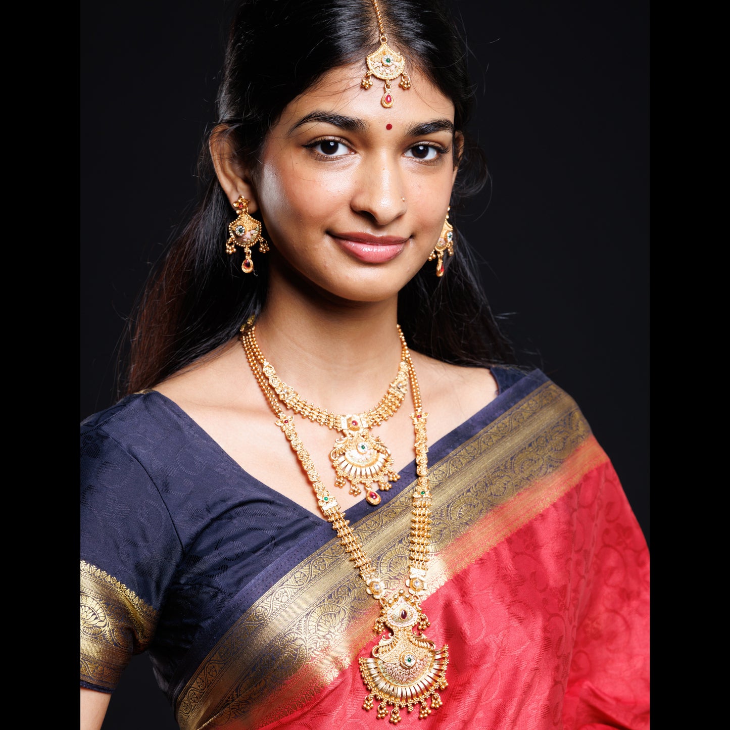 Royal Dual-Layer Bridal Temple Necklace Set