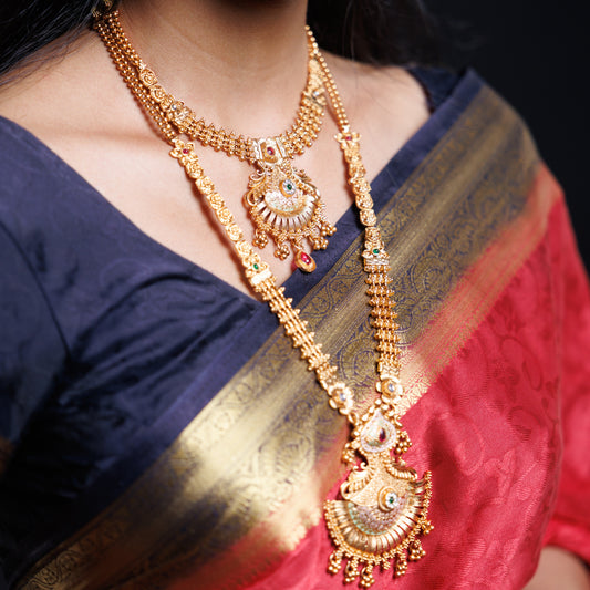 Royal Dual-Layer Bridal Temple Necklace Set