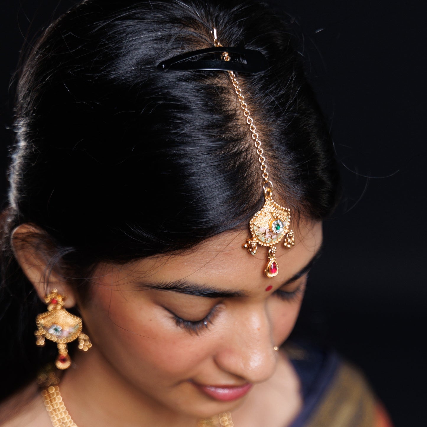 Royal Dual-Layer Bridal Temple Necklace Set