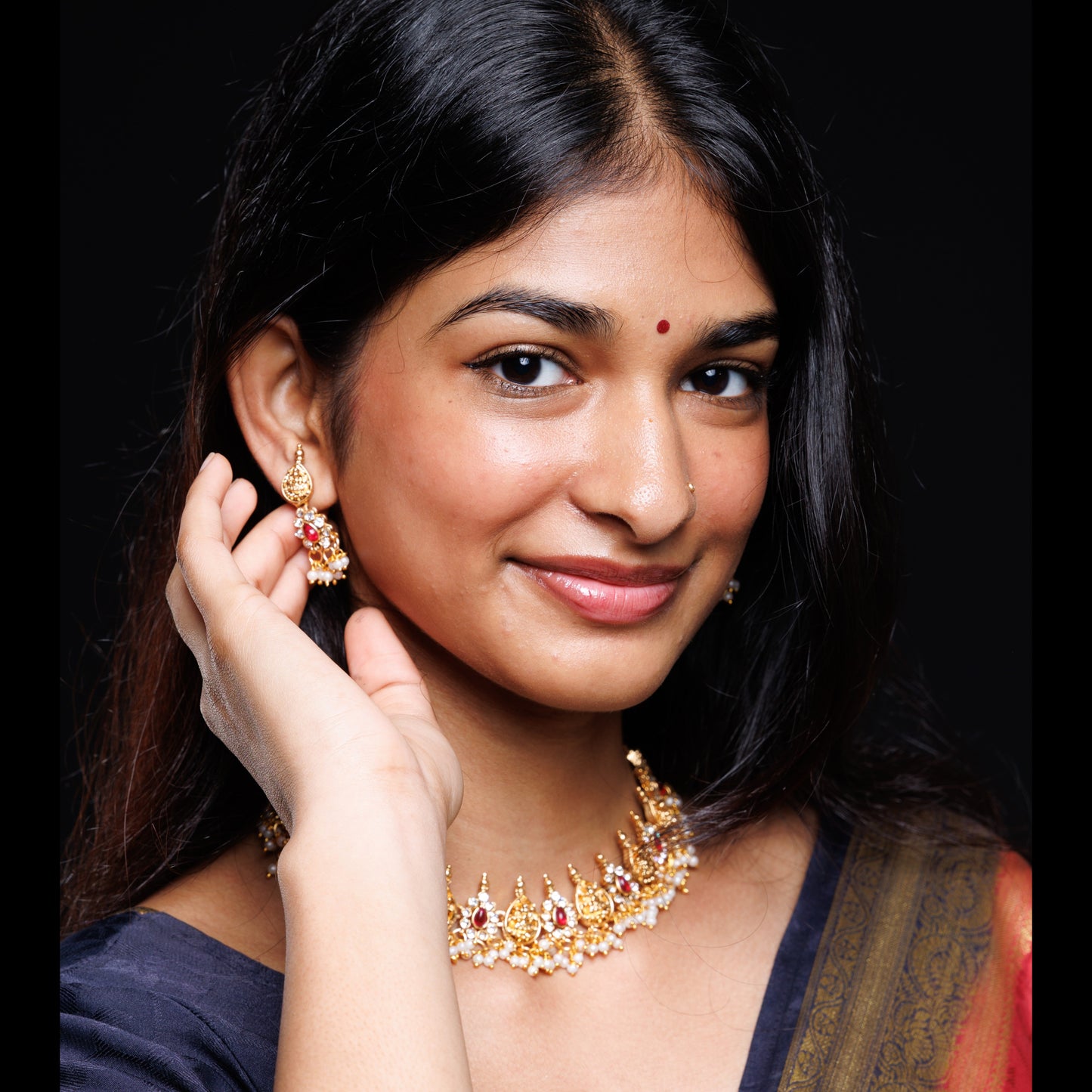 Royal Lakshmi Temple Choker Set with Pearl Detailing