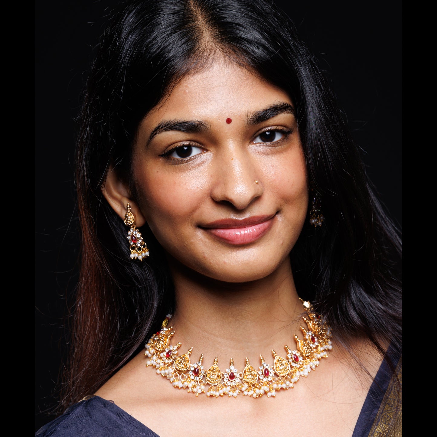Royal Lakshmi Temple Choker Set with Pearl Detailing