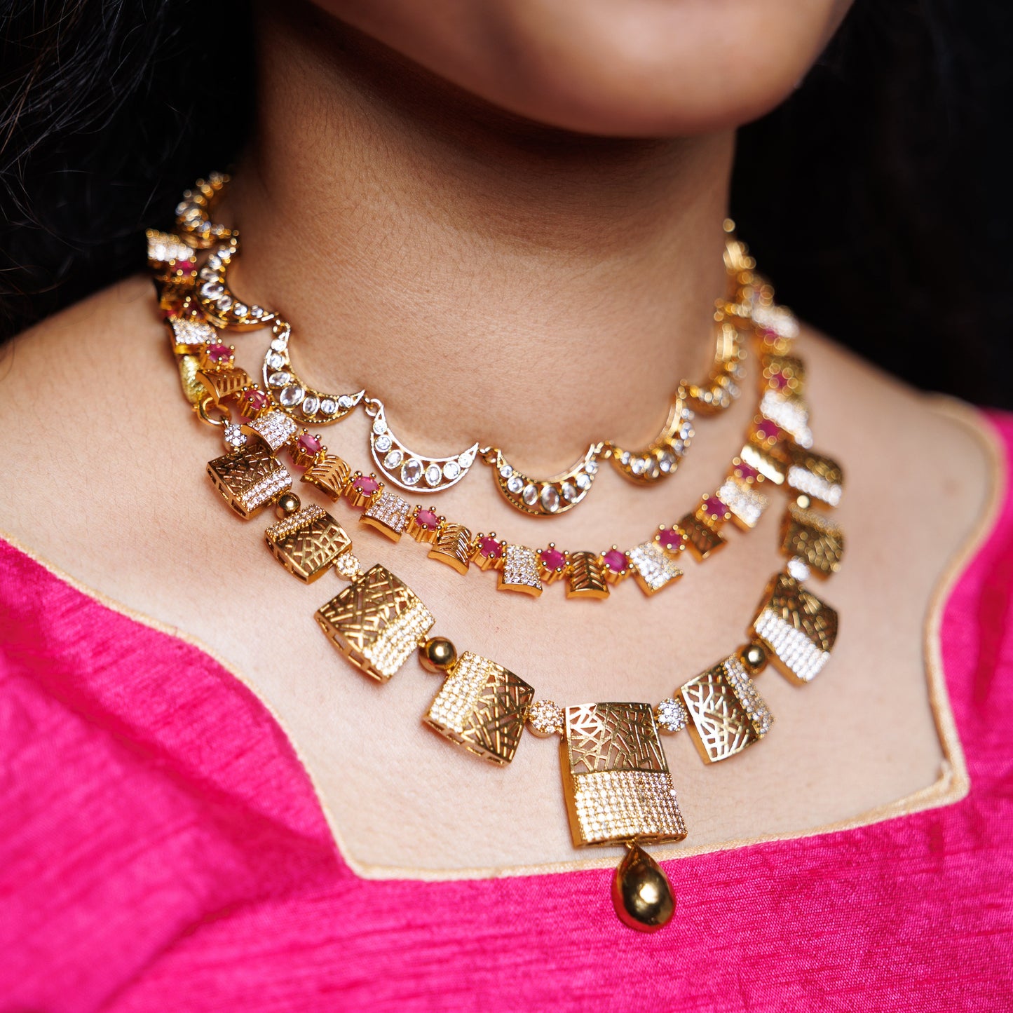 Premium Gold-Plated Designer 3 piece Necklace Set Collection