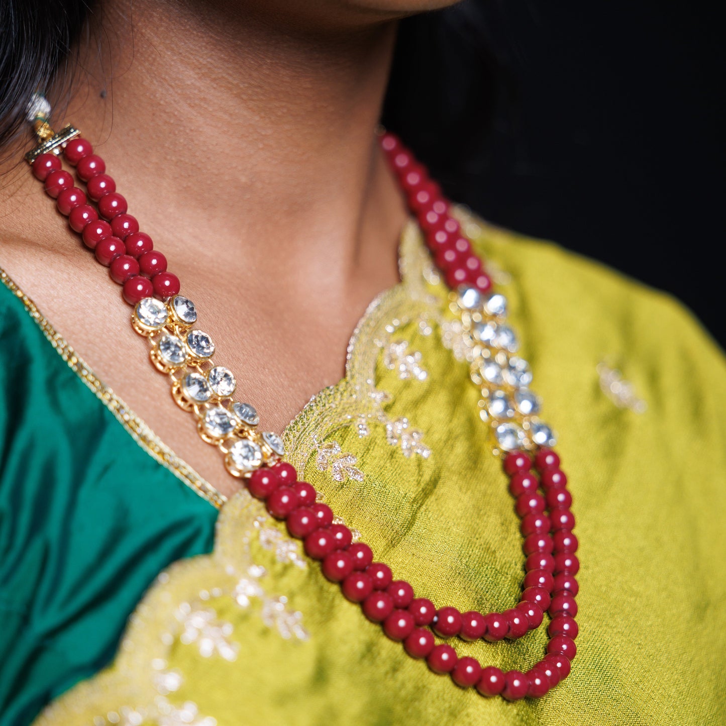 Ruby Red Beaded Crystal Necklace Set with Matching Earrings