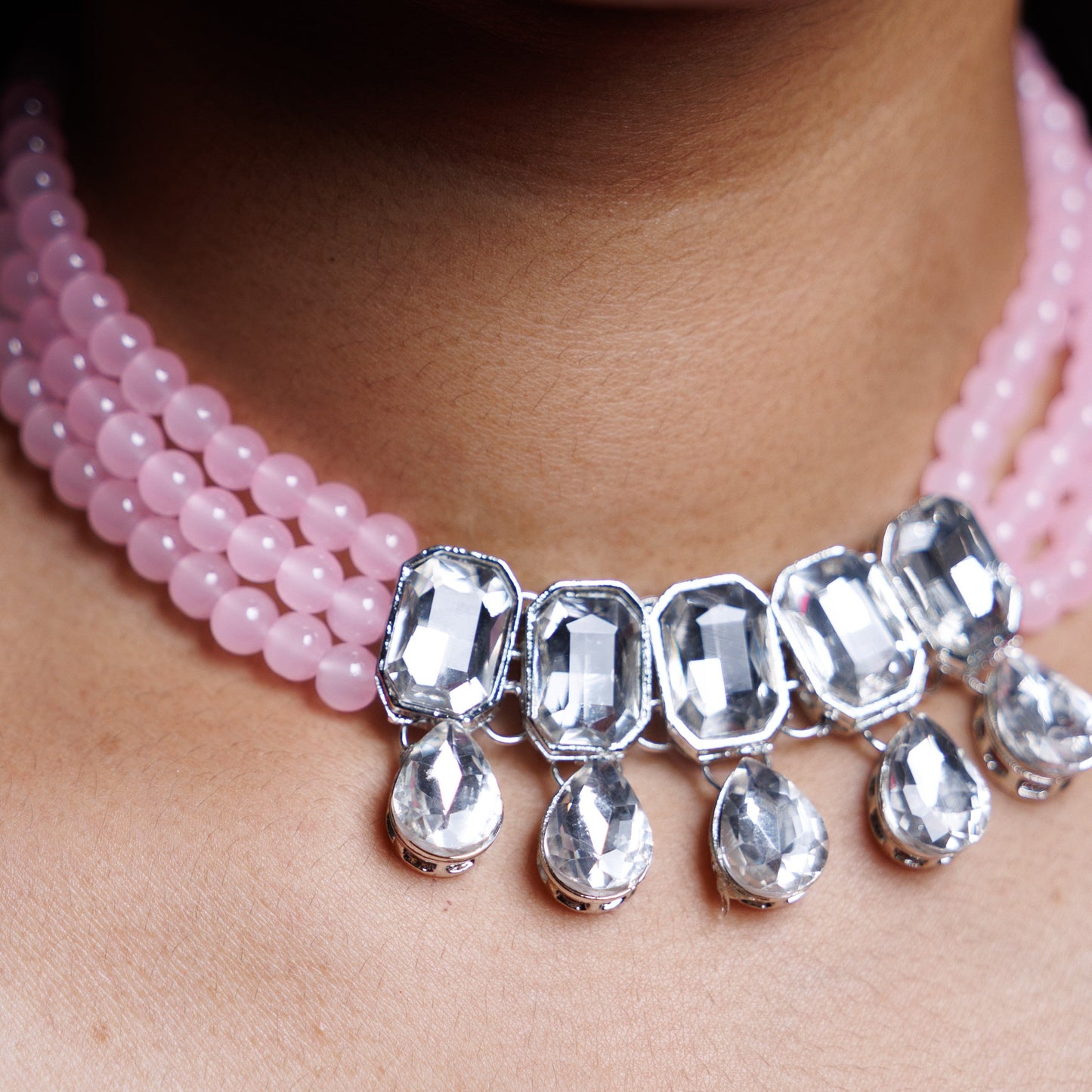 Crystal Elegance Beaded Choker Necklace Set with Drop Earrings