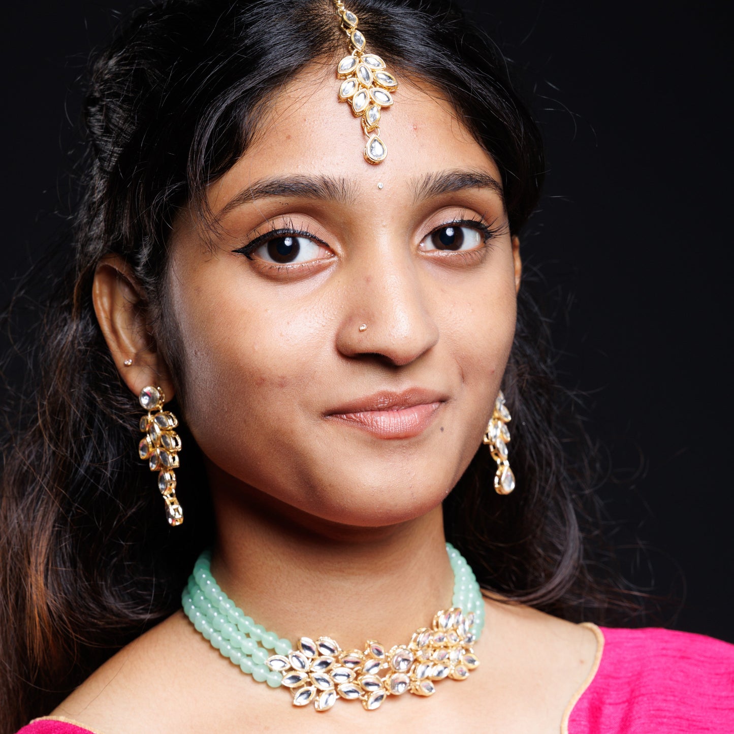 Kundan Beads Choker Set with Matching Earrings & Maang Tikka