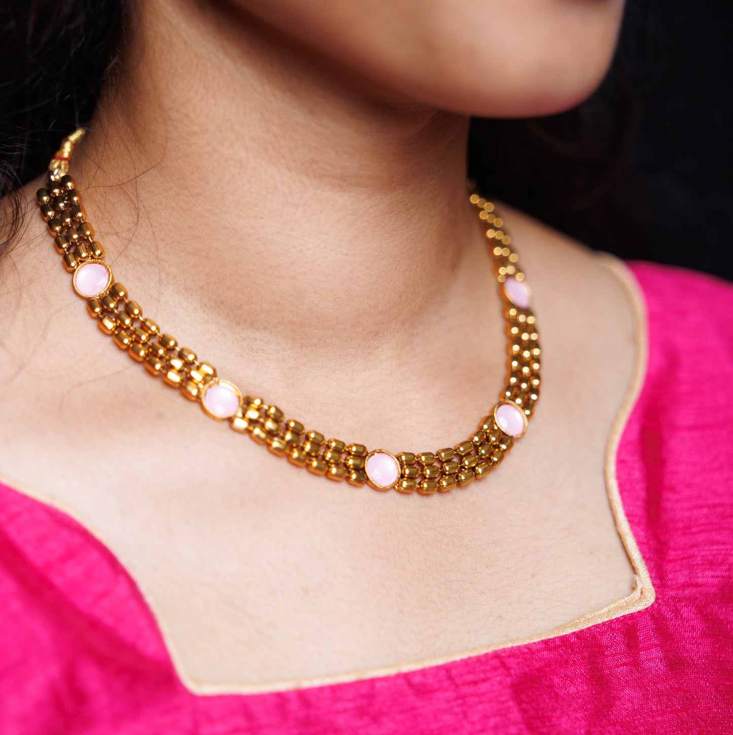 Elegant Pink crystal stone Designer Necklace set