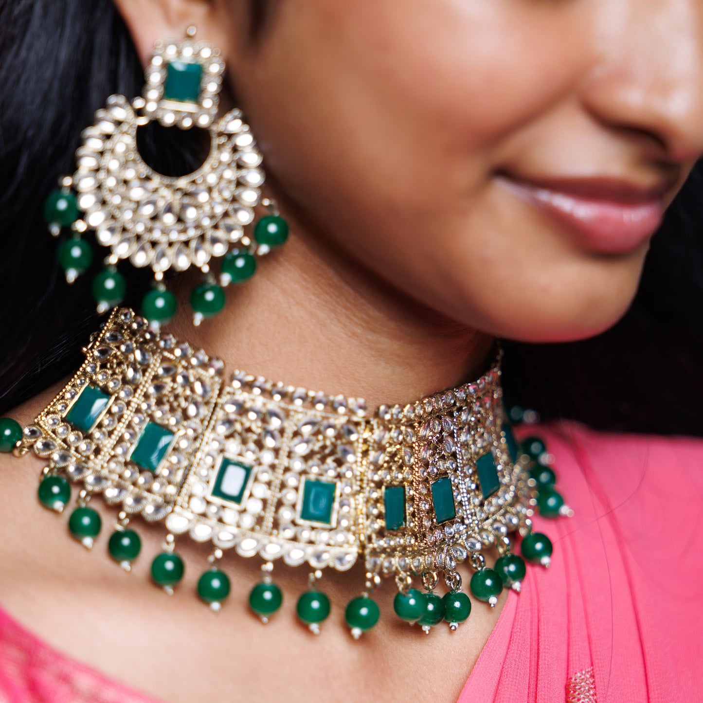 Emerald Kundan Bridal Choker Set