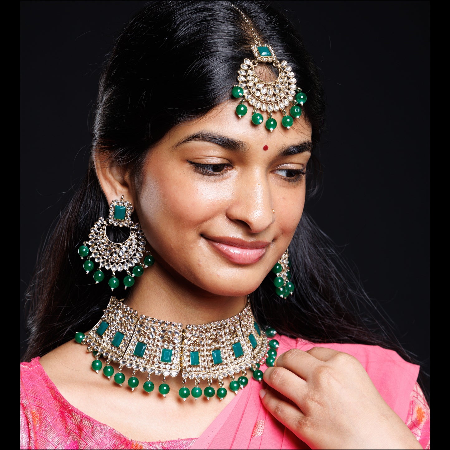 Emerald Kundan Bridal Choker Set
