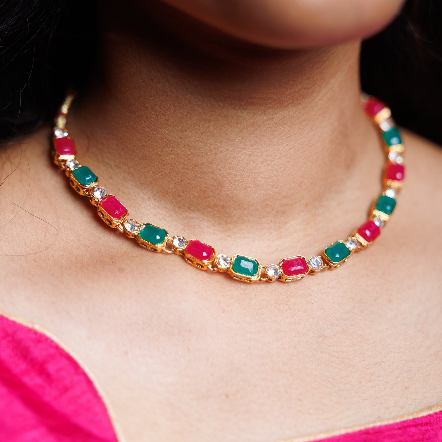 Ruby & Emerald Stone Necklace Set