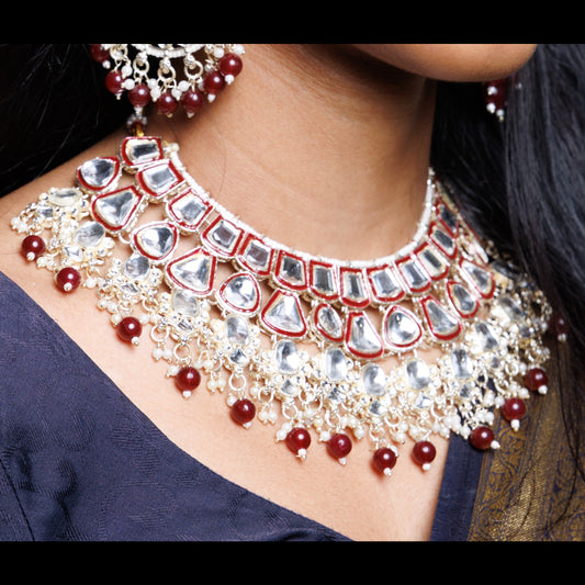 Premium Maroon Kundan Bridal Choker Set